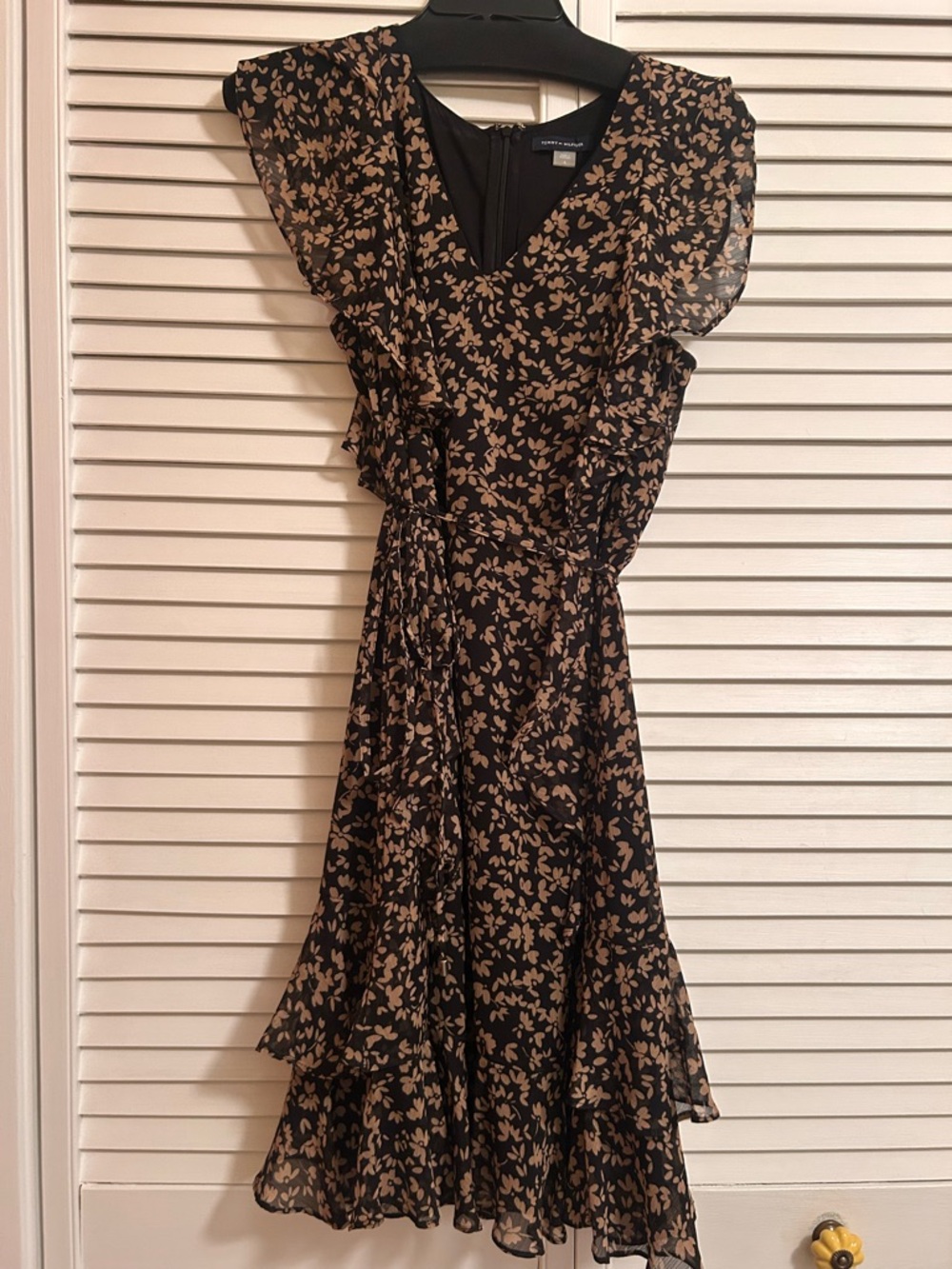 Tommy Hilfiger Black Midi Dress with Tan Floral Print